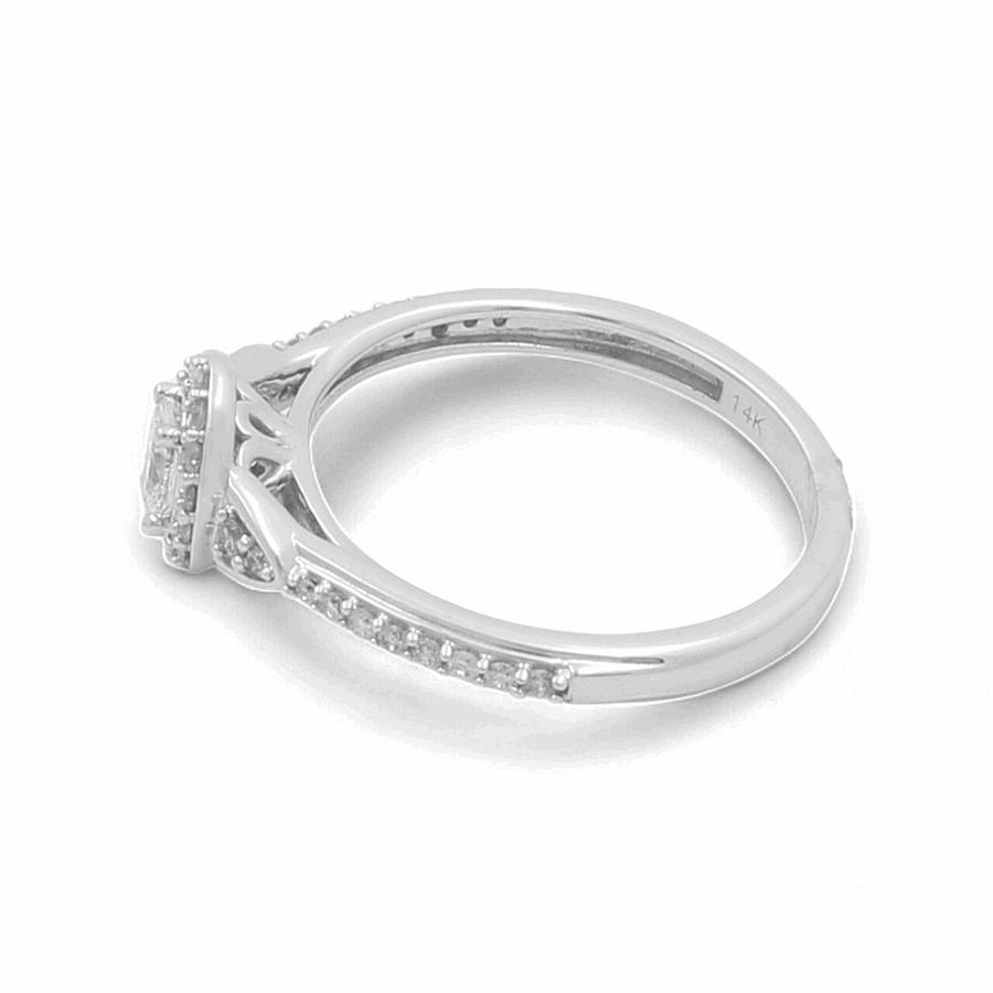 Presenting the Miral Jewelry 14K White Gold Bridal Woman Ring with Diamonds, a breathtaking piece featuring a square-shaped diamond setting and encrusted smaller diamonds along the band, ideal for an exquisite engagement.