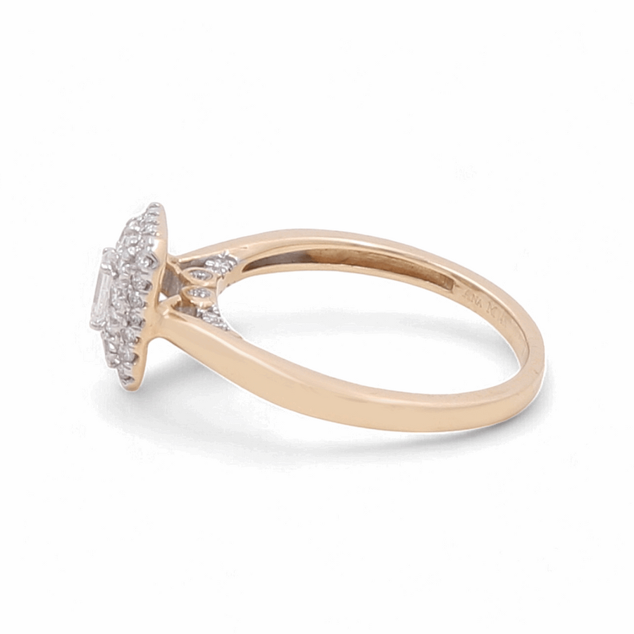 A bridal jewelry masterpiece, the Miral Jewelry 14K Yellow Gold Bridal Woman Ring with Diamonds features a stunning 1 carat diamond at its center, encircled by a halo of smaller diamonds for a breathtaking side view.