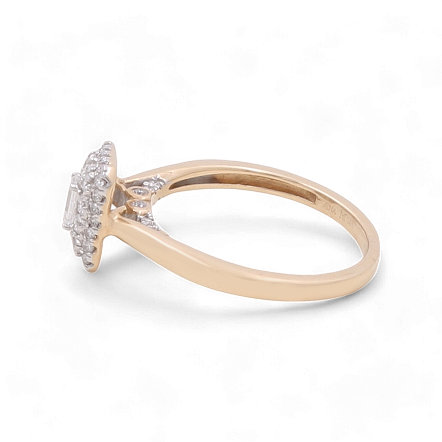 A bridal jewelry masterpiece, the Miral Jewelry 14K Yellow Gold Bridal Woman Ring with Diamonds features a stunning 1 carat diamond at its center, encircled by a halo of smaller diamonds for a breathtaking side view.