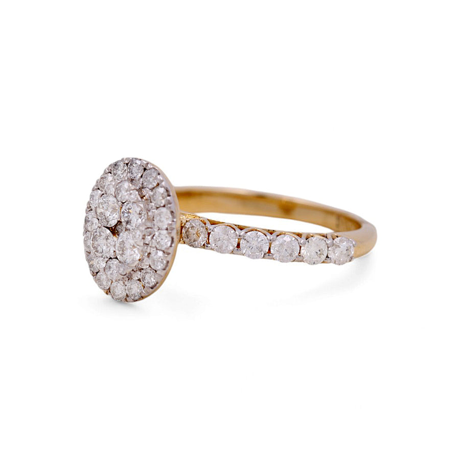 14K Yellow Gold Oval Bridal Woman Ring with Diamonds