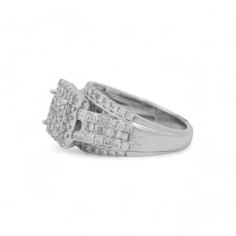 14K White Gold Bridal Woman Ring with Square and Round Diamonds