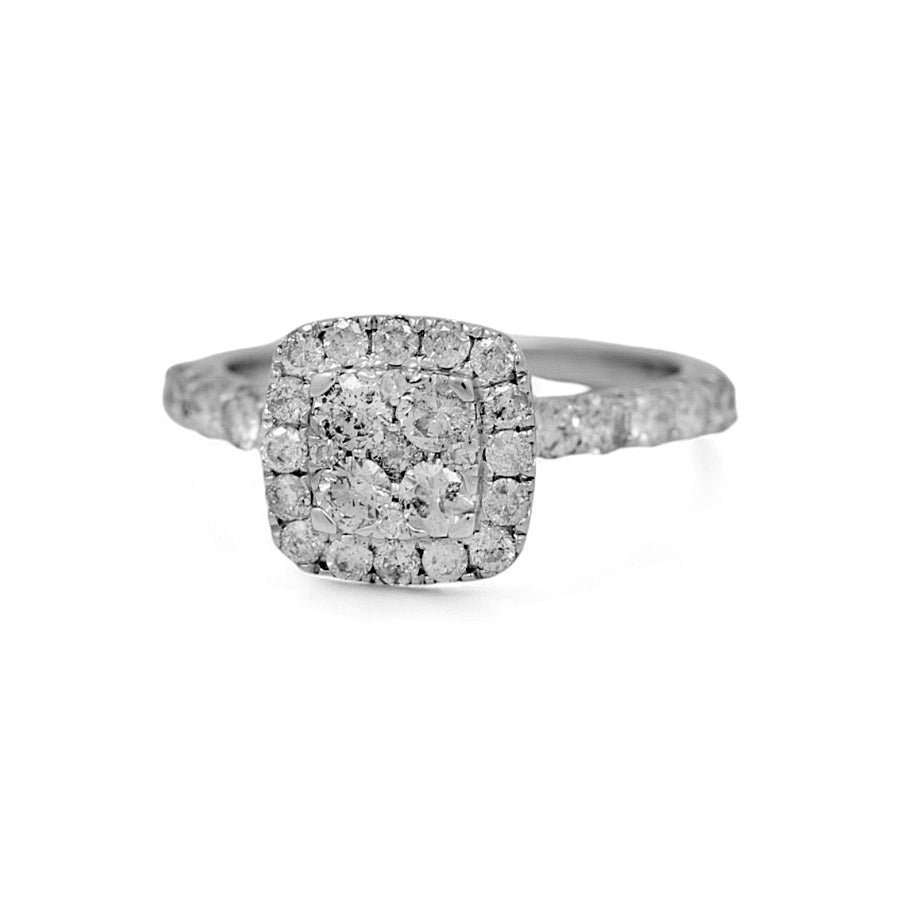 14K White Gold Square Bridal Woman Ring with  Round Diamonds