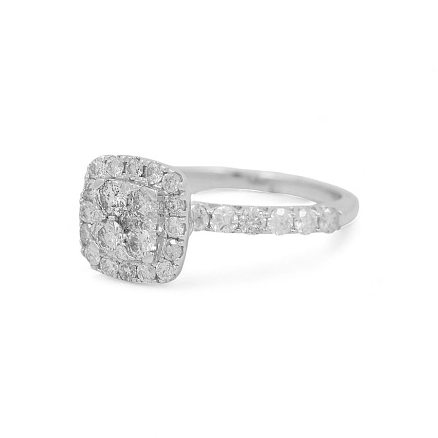 14K White Gold Square Bridal Woman Ring with  Round Diamonds