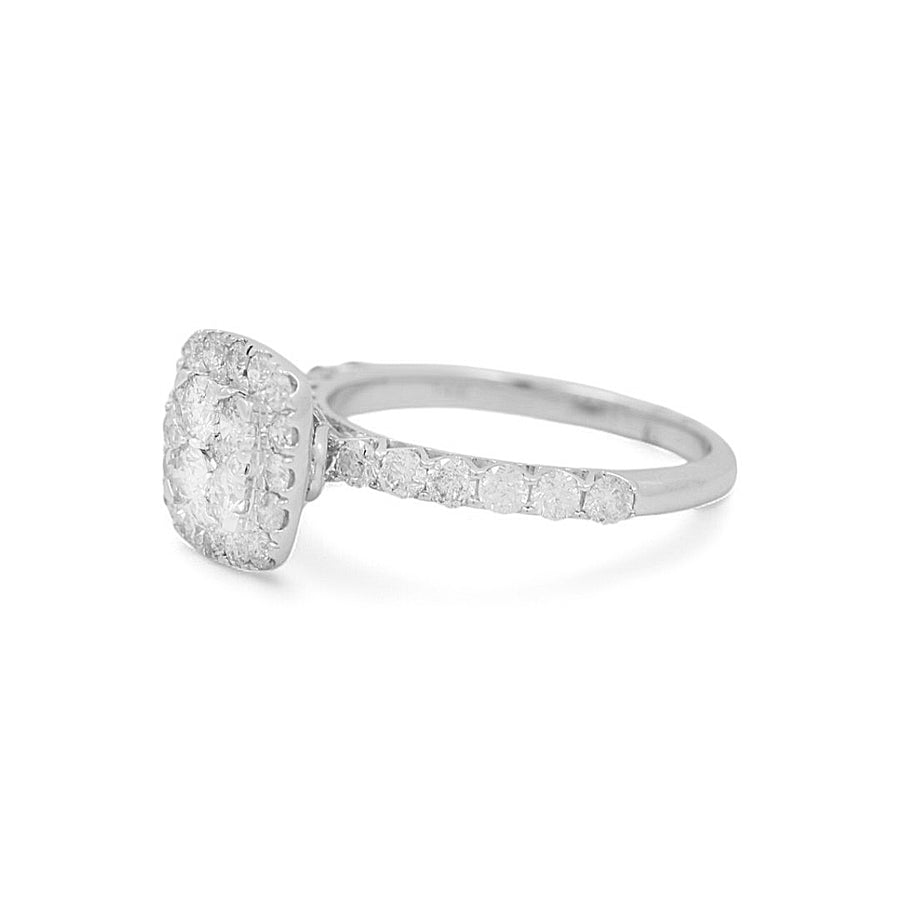 14K White Gold Square Bridal Woman Ring with  Round Diamonds