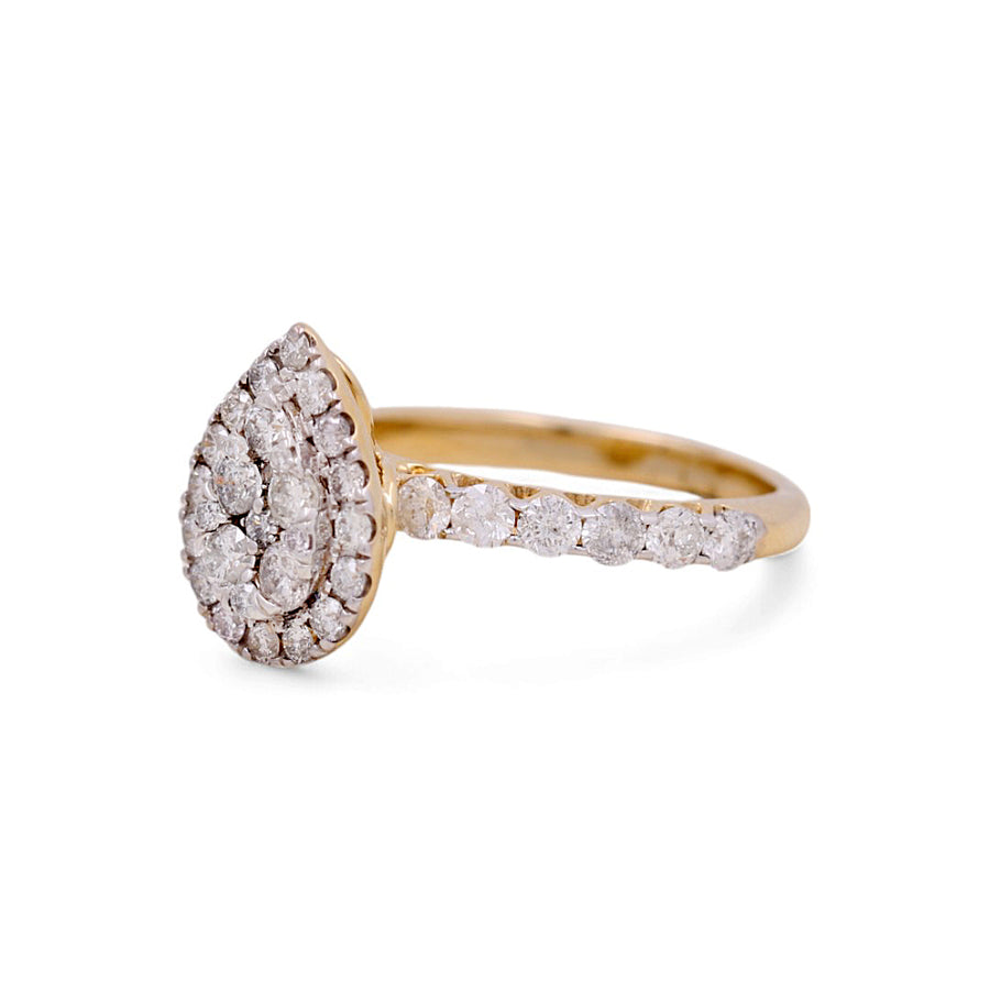 14K Yellow Gold Pear Bridal Woman Ring with Round Diamonds