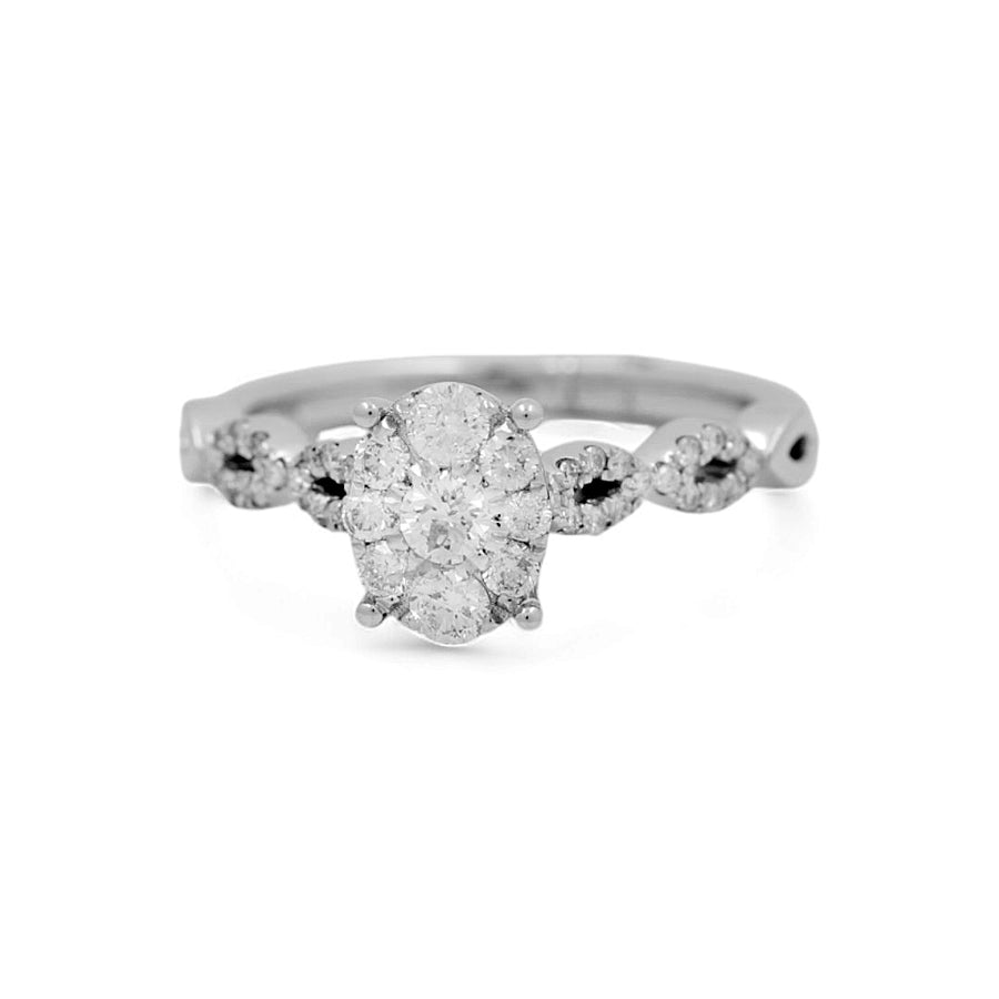 14K White Gold  Oval Bridal Woman Ring with Round Diamonds