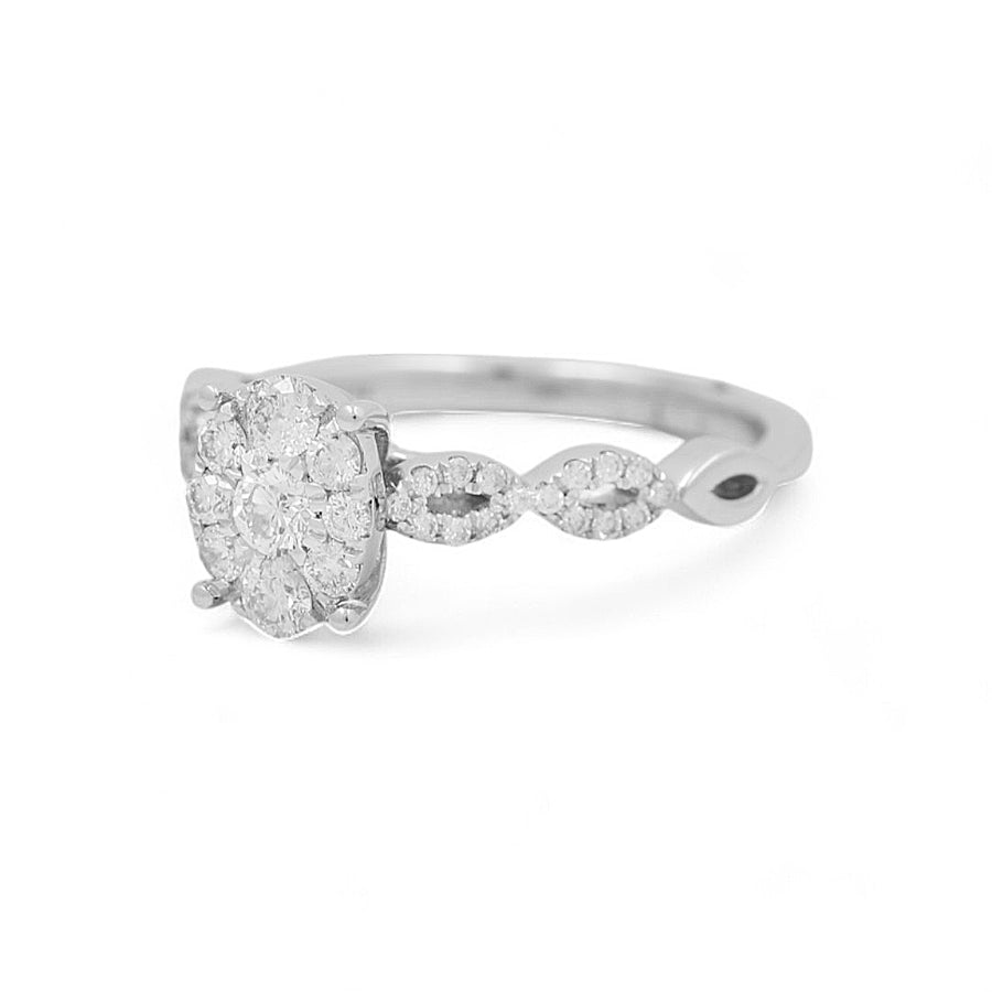 14K White Gold  Oval Bridal Woman Ring with Round Diamonds