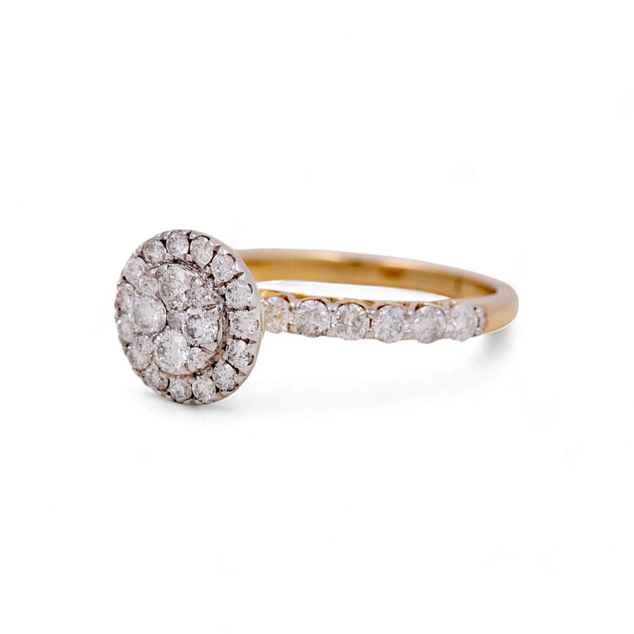 14K Yellow Gold Round Engagement Ring with Rounds Diamonds