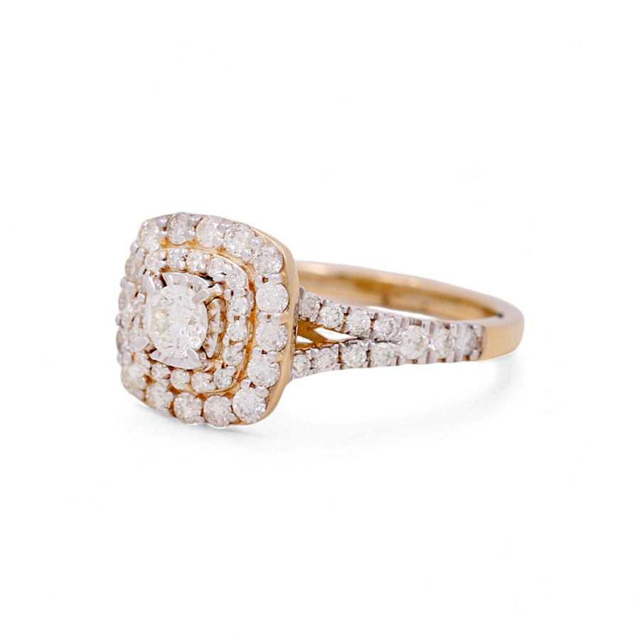 14K Yellow Gold Square Engagement Ring with Rounds Diamonds