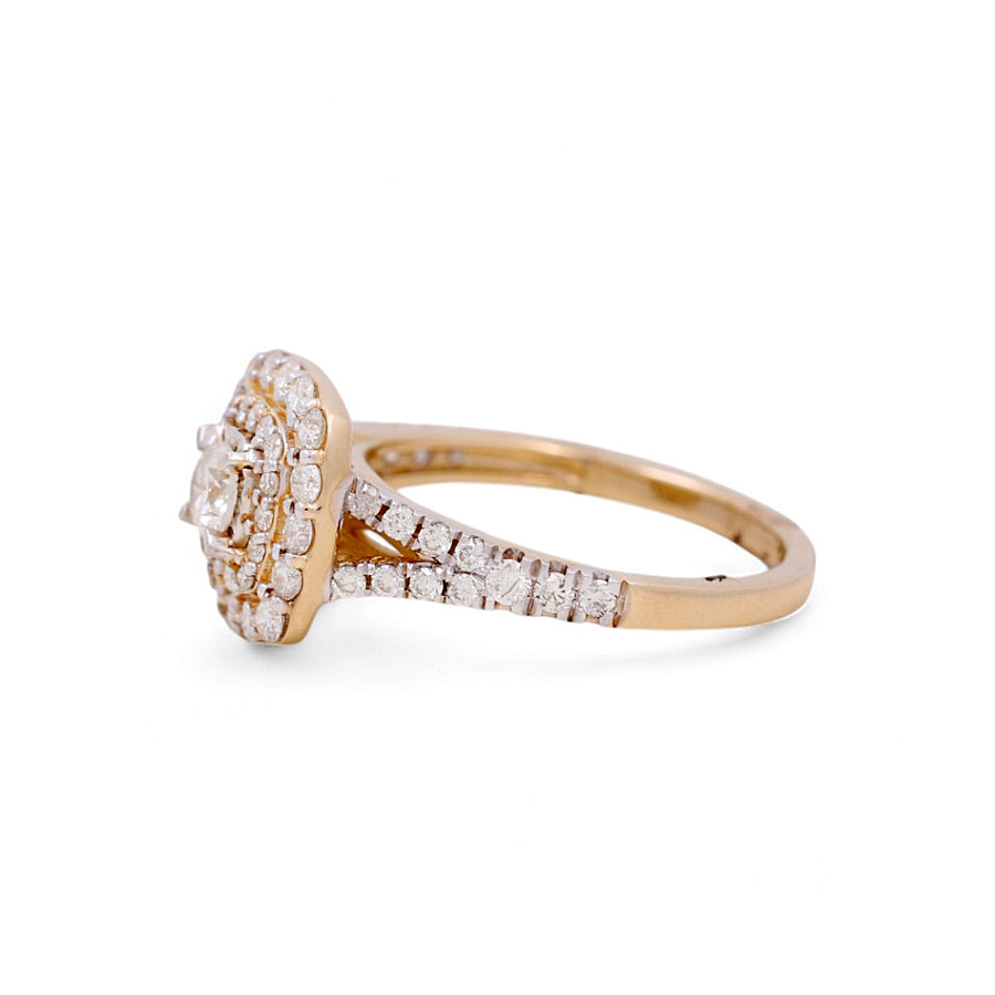 14K Yellow Gold Square Engagement Ring with Rounds Diamonds