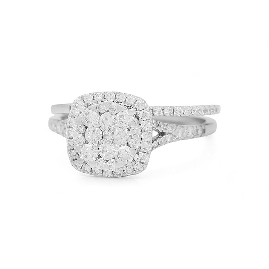 14K White Gold Square Bridal Woman Ring with  Round Diamonds