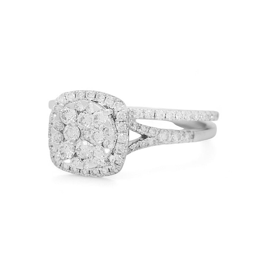 14K White Gold Square Bridal Woman Ring with  Round Diamonds