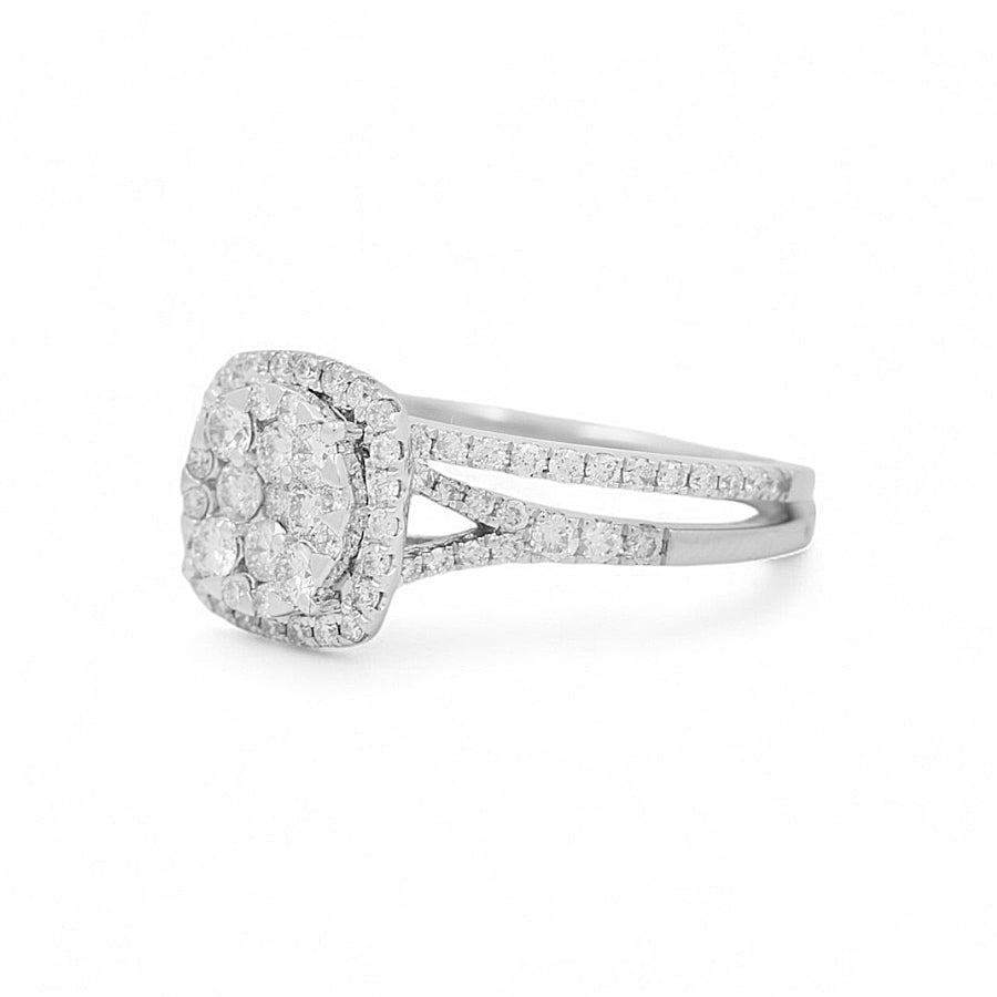 14K White Gold Square Bridal Woman Ring with  Round Diamonds