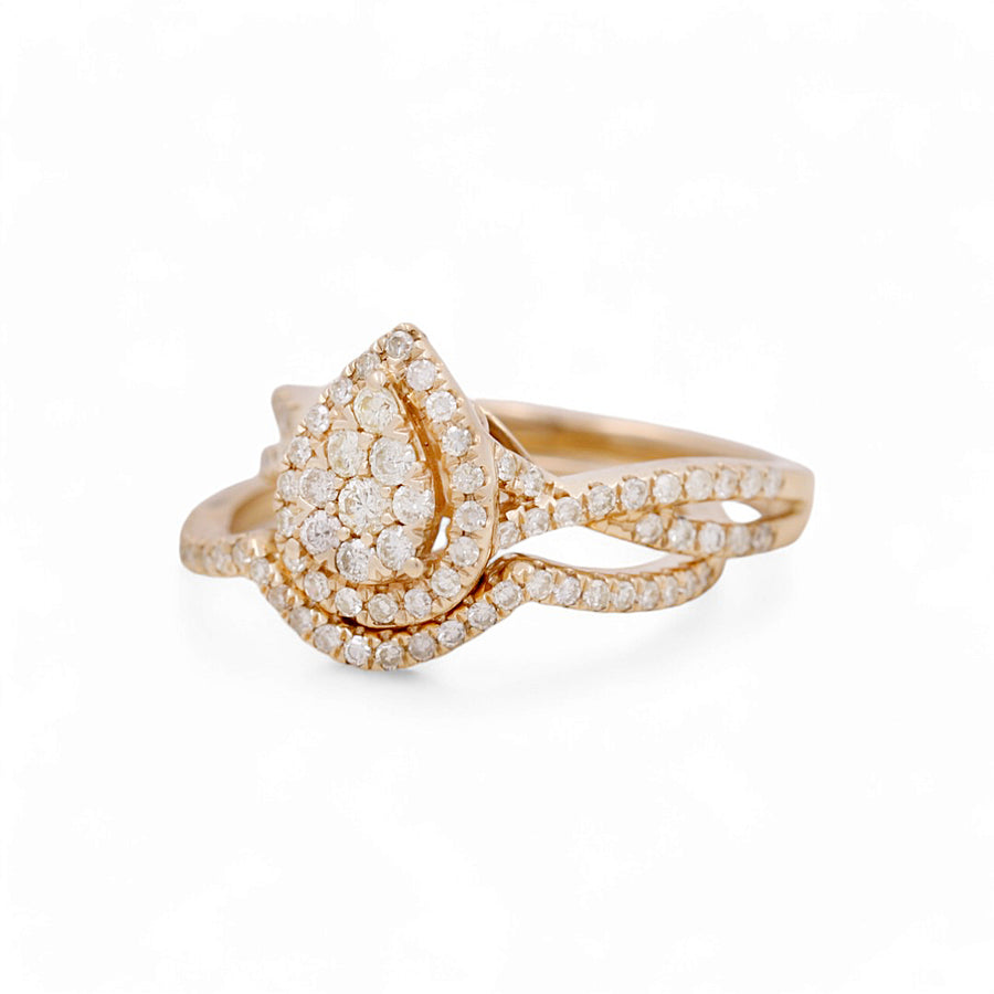 14K Yellow Gold Pear Bridal Woman Ring with Diamonds