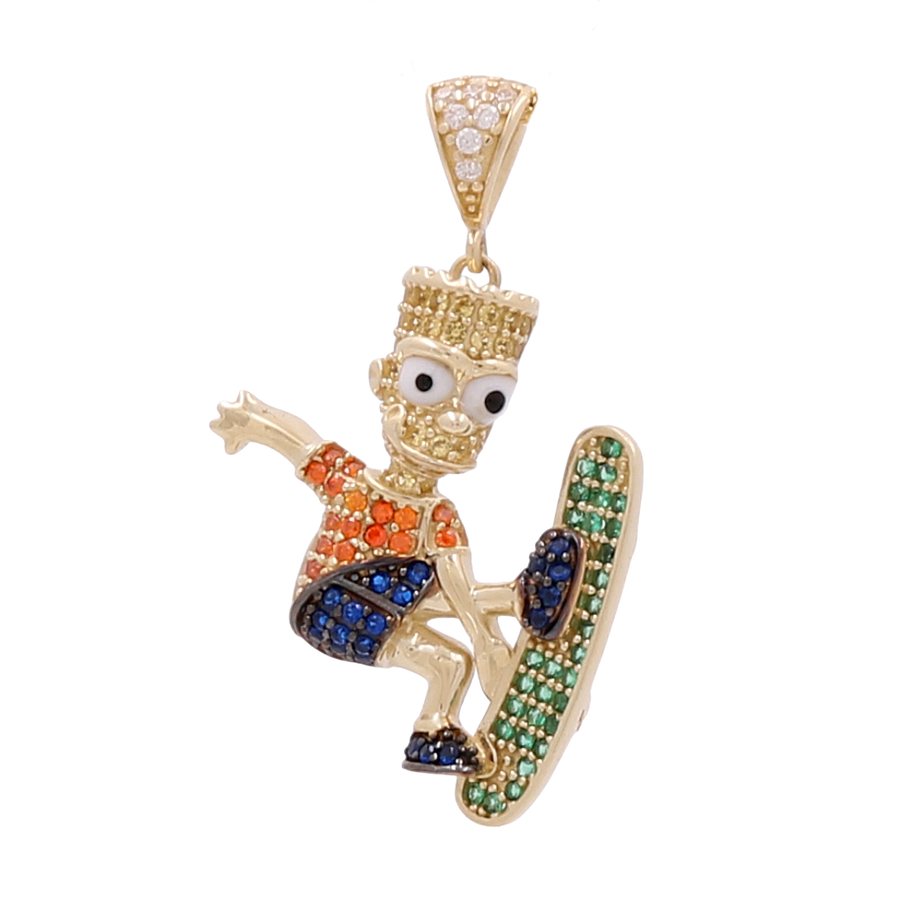 This fashion jewelry piece is the Miral Jewelry 10K Yellow Gold Bart Simpson Pendant with Color Stones.