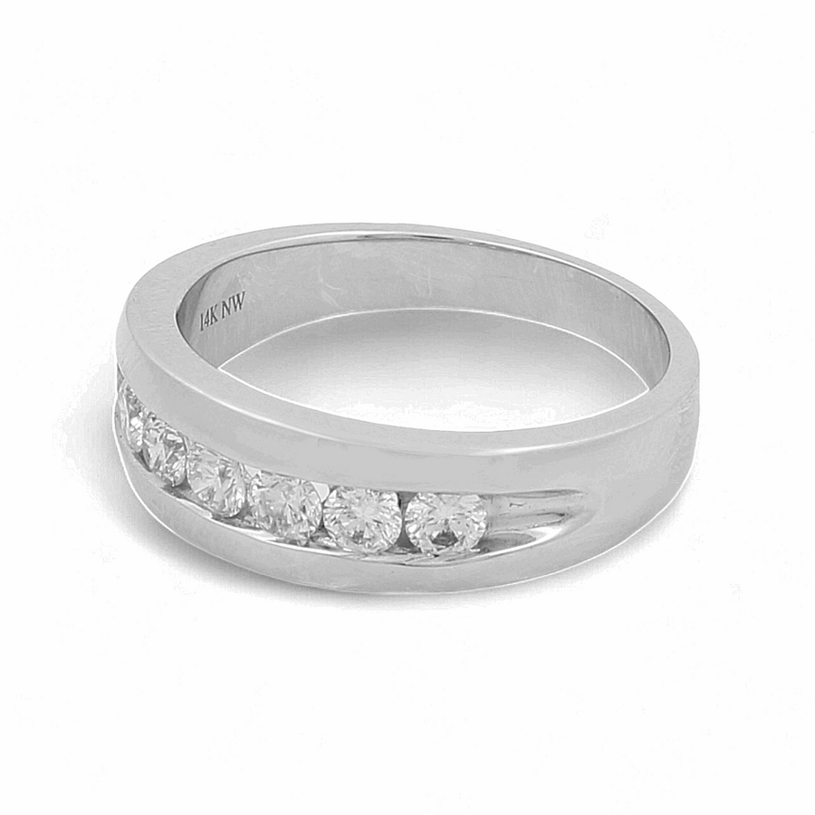 The Miral Jewelry 14K White Gold Bridal Men Ring with Diamonds features a luxurious band of five embedded small diamonds.