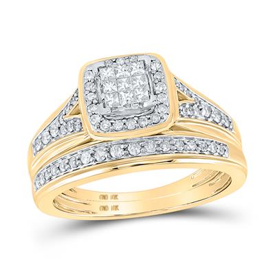 10k Yellow Gold  Princess Square 3 Pieces Set with 1.00 tw Round Diamonds