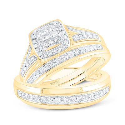 10k Yellow Gold  Princess Square 3 Pieces Set with 1.00 tw Round Diamonds