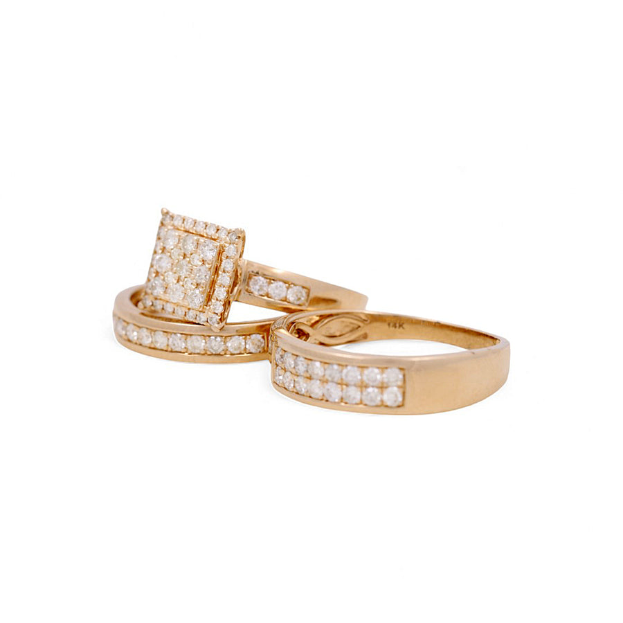 14K Yellow Gold Bridal Trio Rings with Diamonds