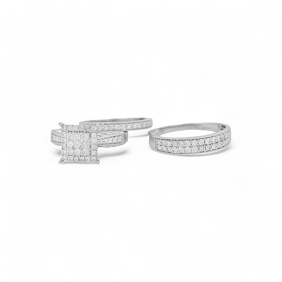 14K White Gold Bridal Trio Rings with Diamonds