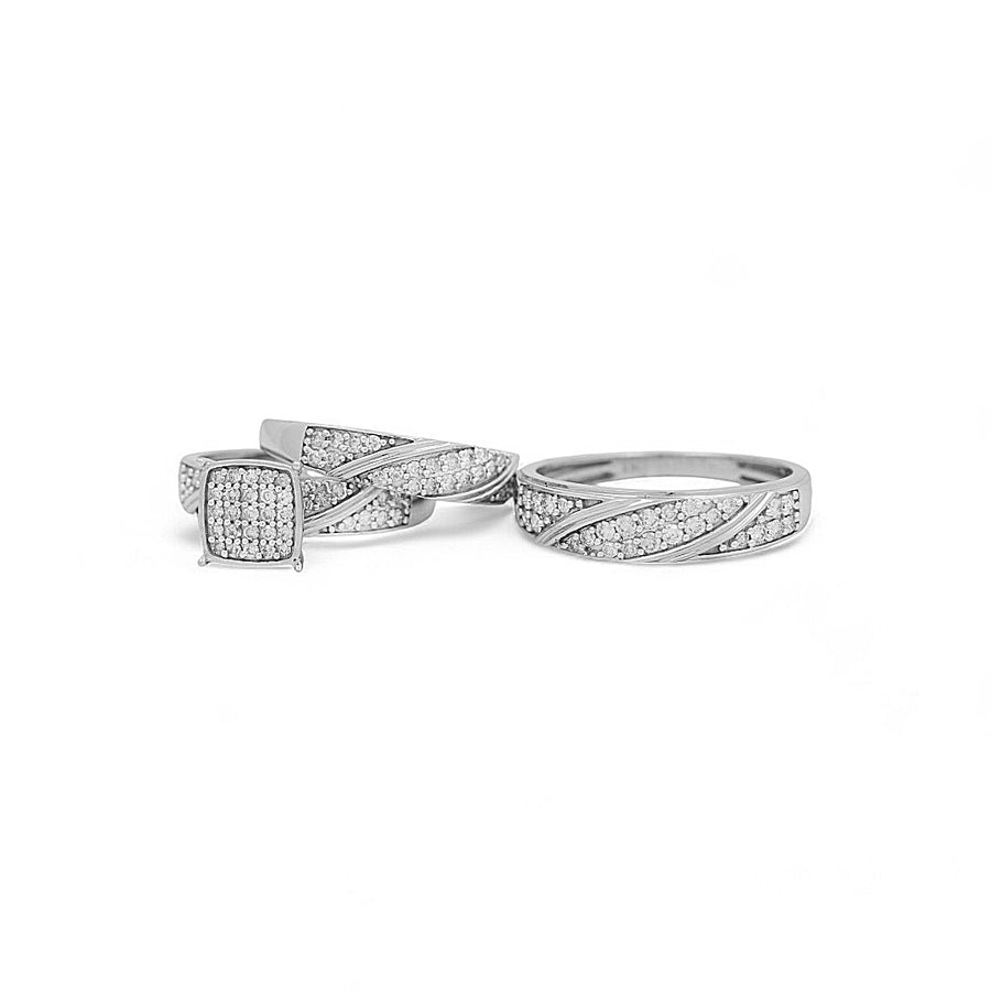 14K White Gold Bridal Trio Rings with Diamonds