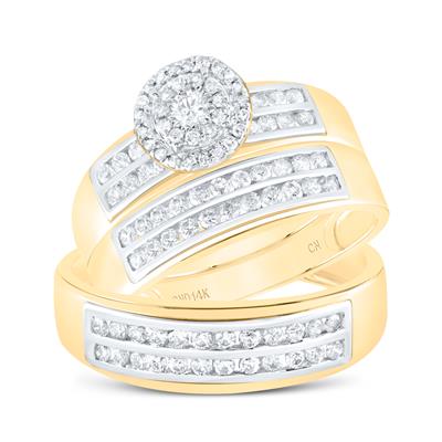 14k Yellow Gold  Round 3 Pieces Set with 0.87 tw Round Diamonds