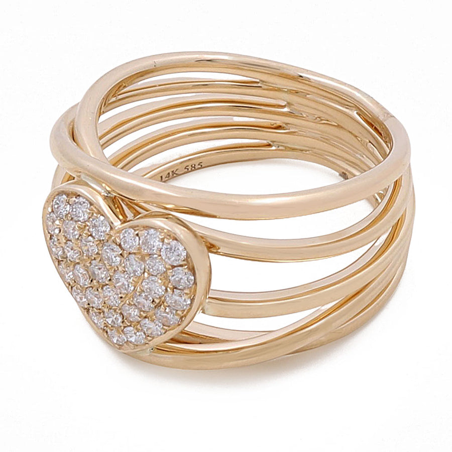 14k Yellow Gold Fashion Heart Ring with 0.23Tw Round Diamonds by Miral Jewelry, crafted in 14k yellow gold.