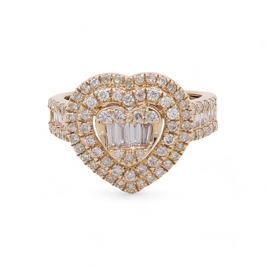 Miral Jewelry presents the 14K Yellow Gold Fashion Heart Diamond Women's Ring, featuring a heart-shaped genuine diamond center encircled by multiple small diamonds.