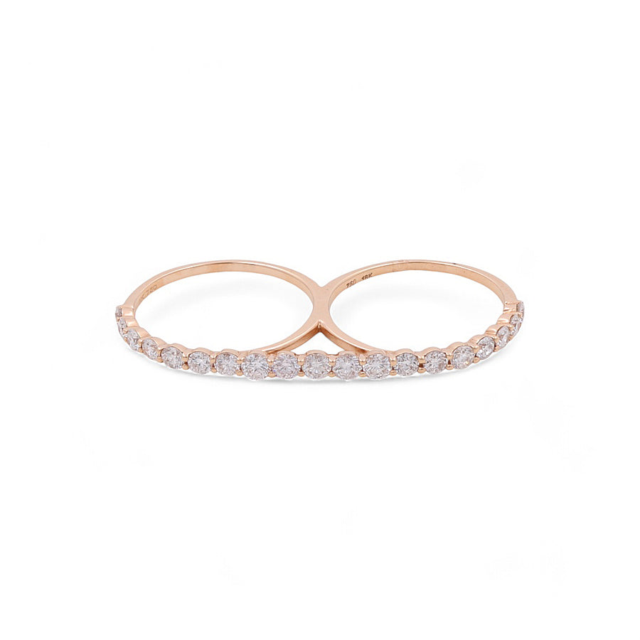 The 14K Yellow Gold Fashion Diamond Women's Ring by Miral Jewelry is a luxurious double-finger ring adorned with a row of small round diamonds.