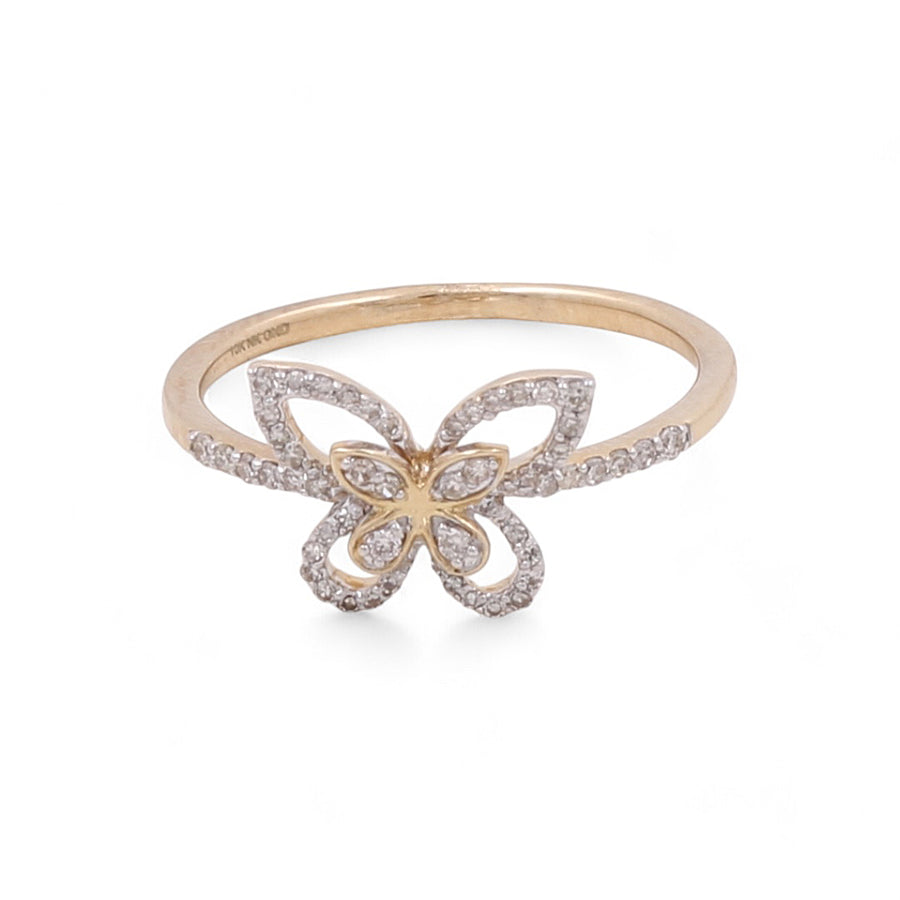 Women's jewelry at its finest: the 10K Yellow Gold Fashion Butterfly Diamond Women's Ring by Miral Jewelry showcases a stunning butterfly design encrusted with small diamonds.