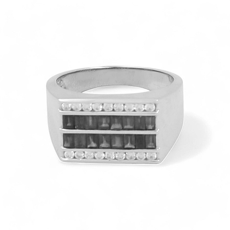 White Gold 14k  Contemporary Diamond Ring with 1.61Tw Rectangular Cushion Sappires and 0.34 Tw  Round Diamonds