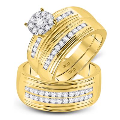 10k Yellow Gold  Fashion 3 Pieces Set with 1.00 tw Round Diamonds