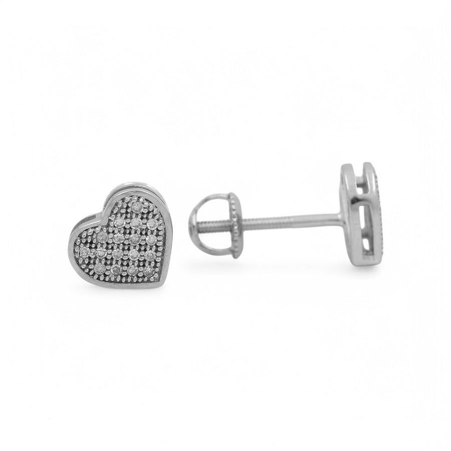 10K  White Gold Heart Earrings with 0.16Tw Round Diamonds