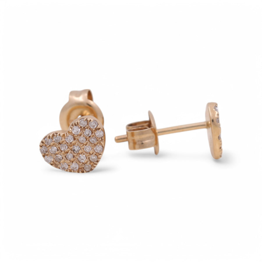 14K  Yellow Gold Heart Earrings with 0.15Tw Round Diamonds