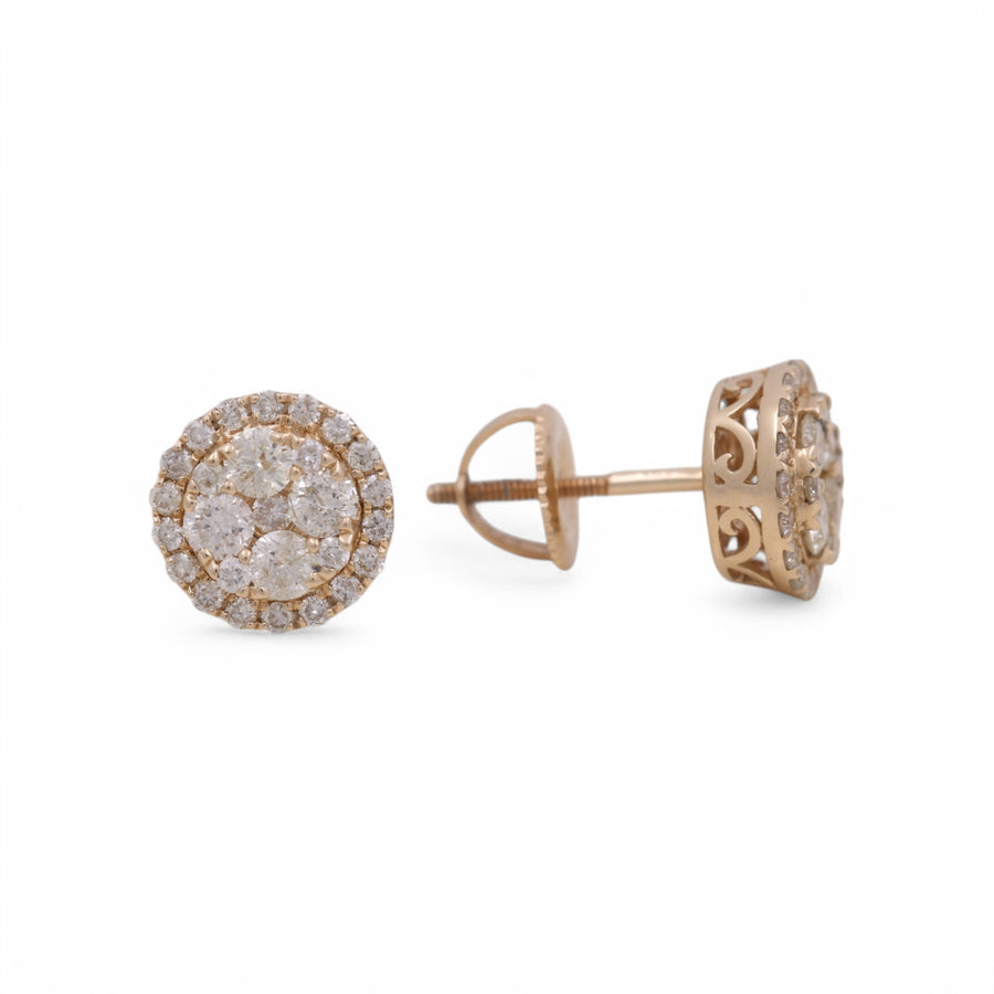 14K  Yellow Gold Round Stud Earrings with 1.03Tw Round Diamonds