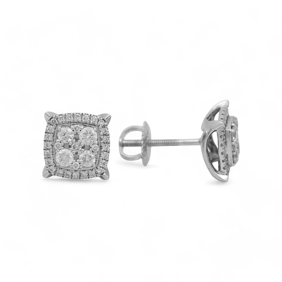 14K  White Gold Square Stud Earrings with 0.84Tw Round Diamonds