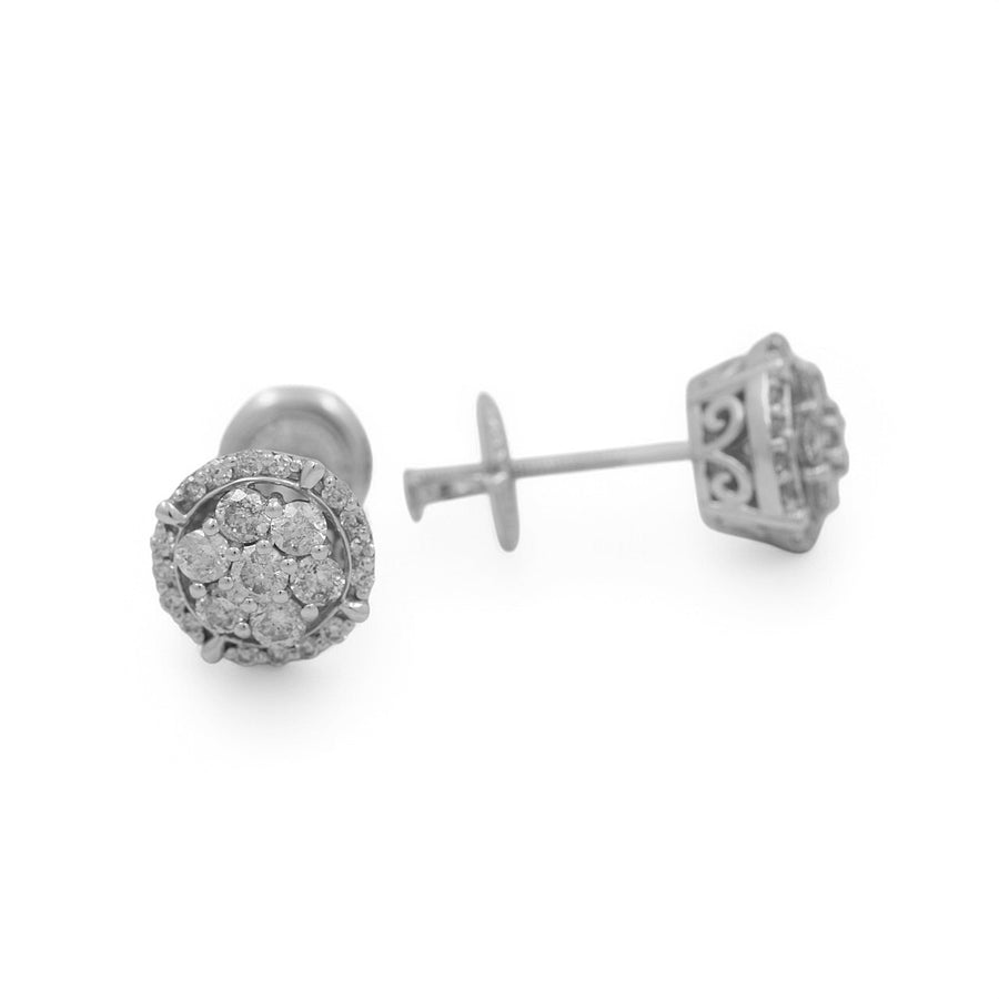 14K  White Gold Round Stud Earrings with 0.85Tw Round Diamonds