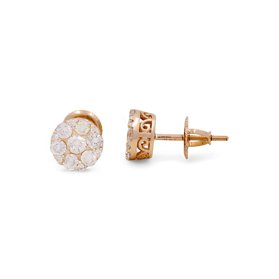 14K Yellow Gold Round Earrings with Diamonds