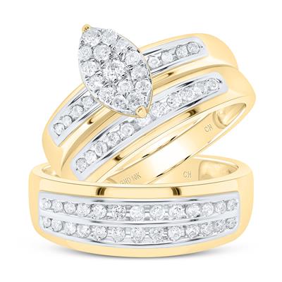 10k Yellow Gold  Modern  3 Pieces Set with 0.75 tw Round Diamonds