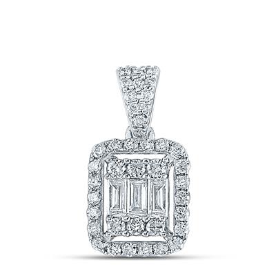 14k White Gold Square Women's Pendant with 0.50Tw Round  and Baguette Diamonds