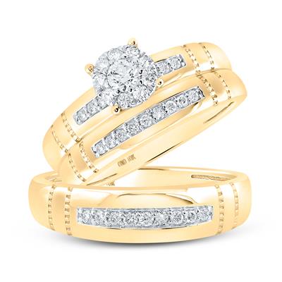 10k Yellow Gold  Classic 3 Pieces Set with 0.50 tw Round Diamonds