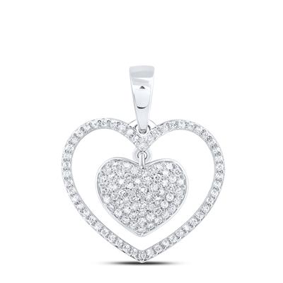 10k White Gold  Double Heart Women's Pendant with 0.33Tw Round Diamond