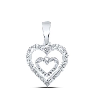 10k White Gold Heart Women's Pendant with 0.33Tw Round Diamond