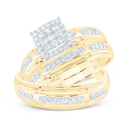 10k Yellow Gold  Contemporary 3 Pieces Set with 0.40 tw Round Diamonds