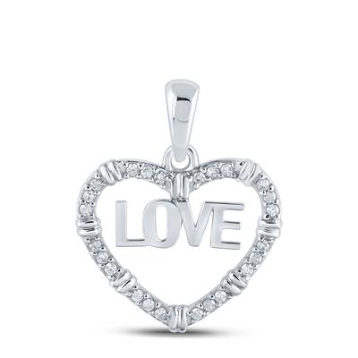 10k White Gold  Love Heart Women's Pendant with 0.16Tw Round Diamond