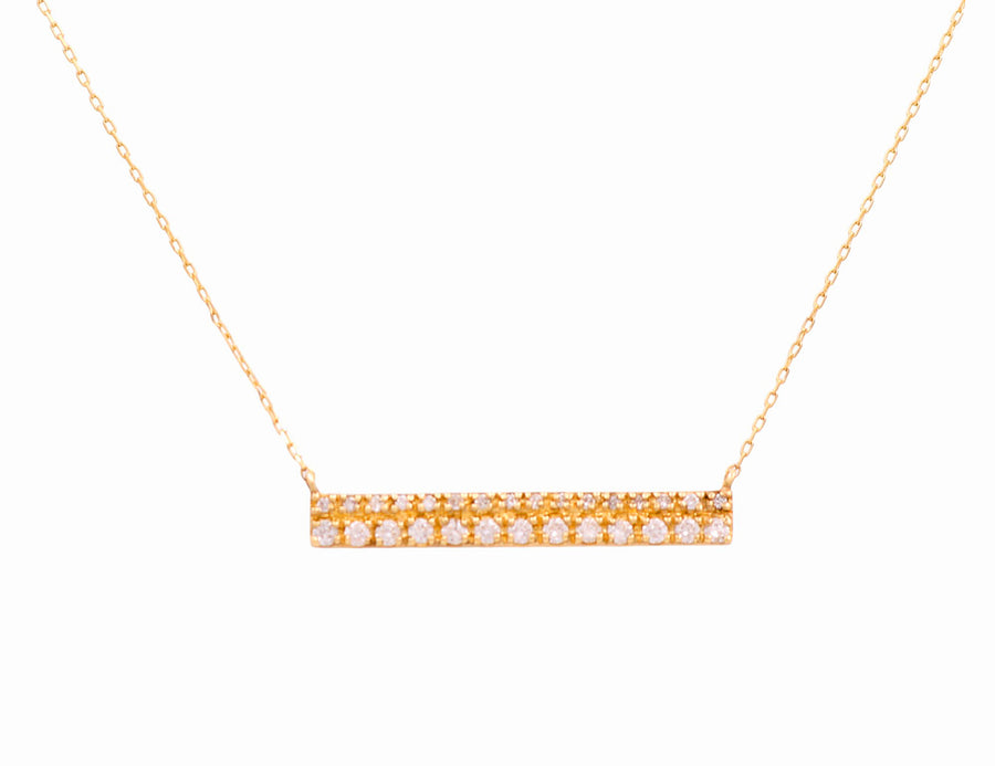 14K Yellow Gold Bar Diamond Women's Necklaces with 0.26Tw Round Diamons