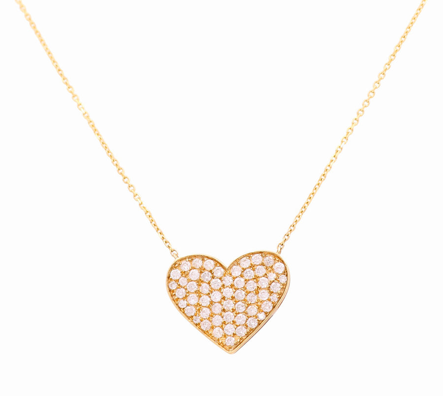 14K Yellow Gold Heart Diamond Women's Necklaces with 0.50Tw Round Diamonds