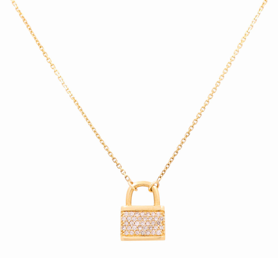 14K Yellow Gold Diamond Women's Necklaces with 0.12Tw Round Diamonds