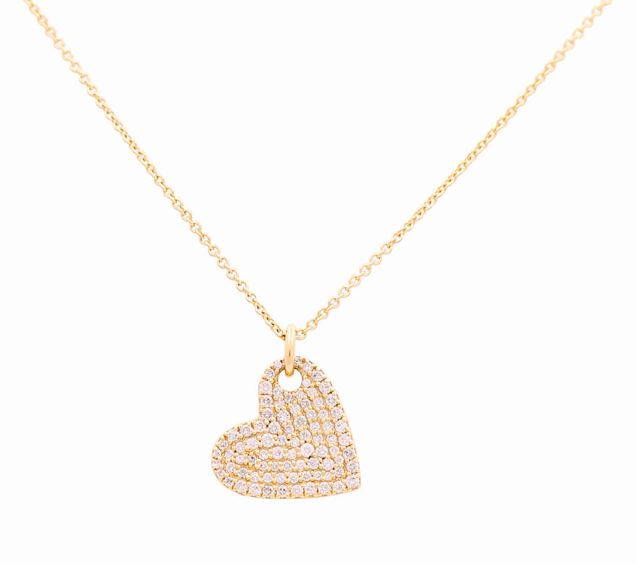 14K Yellow Gold Fancy Link Heart Women's Necklaces with 0.31Tw Round Diamonds