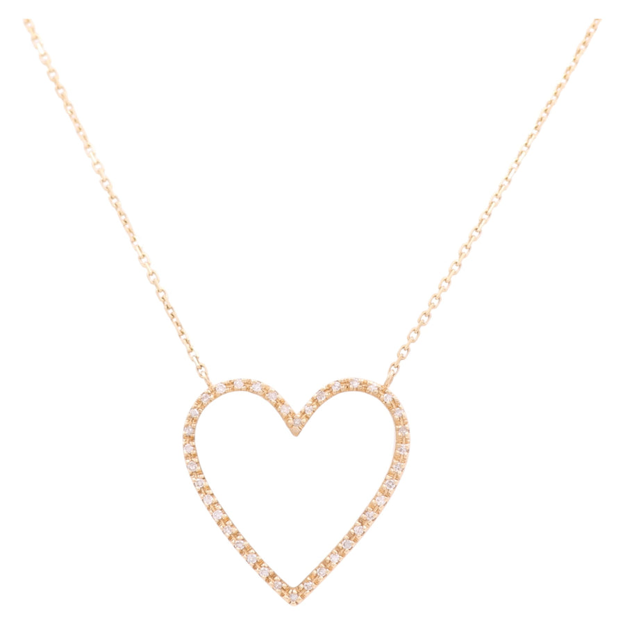 14K Yellow Gold Mother of Pearl Heart Women's Necklaces with 0.12Tw Round Diamonds